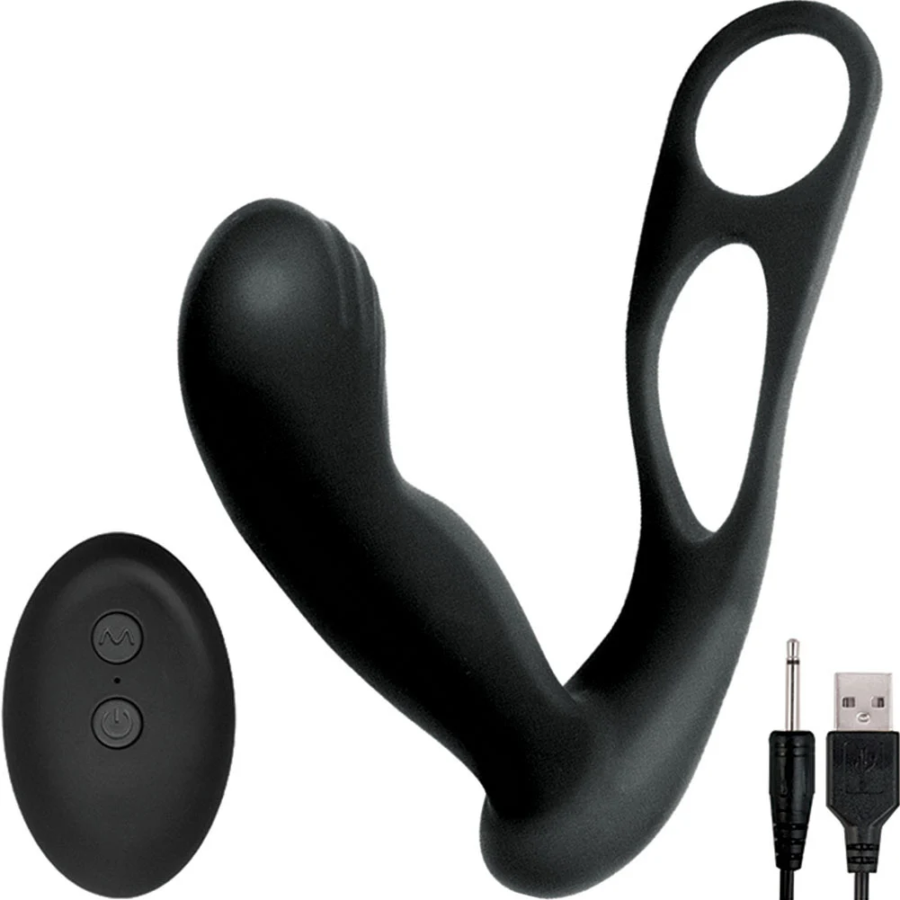 Butts Up Prostate Massager with Scrotum and Penis Ring, 5", Black