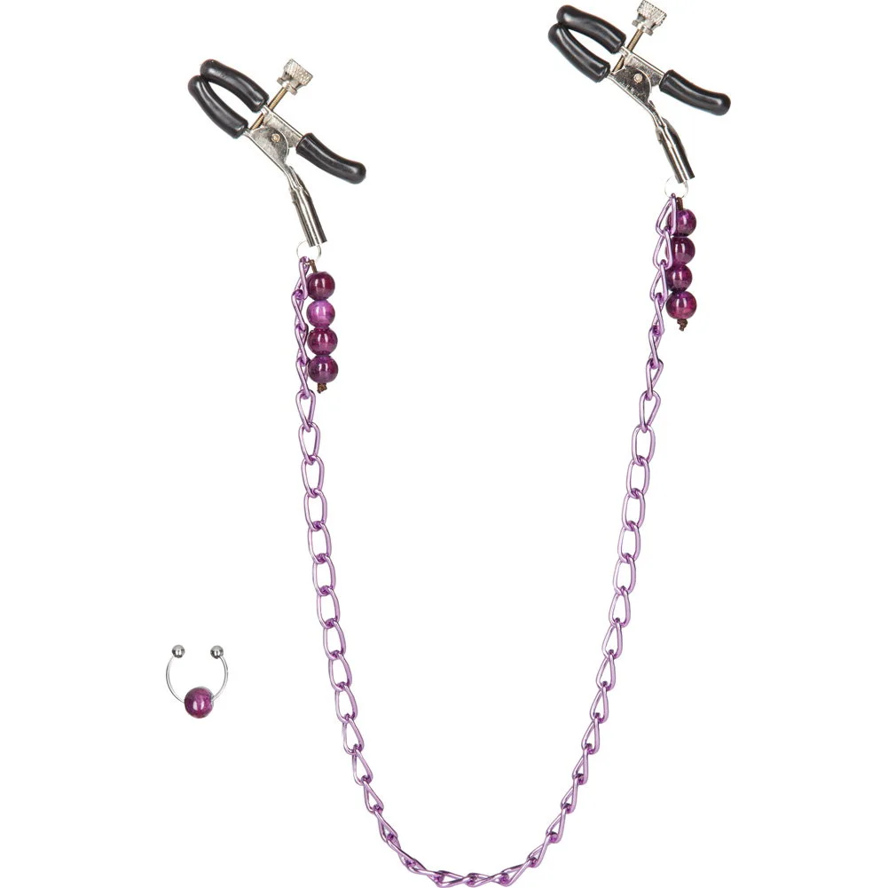 CalExotics Nipple Play Nipple Clamps with 16" Purple Chain