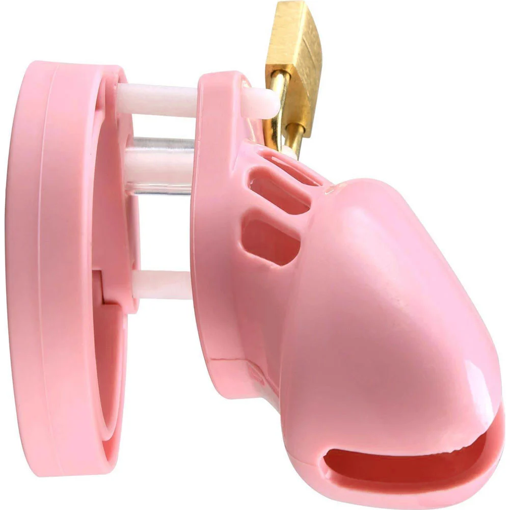 CB-6000S Premium Male Penis Cage and Lock Set, 2.5", Pink