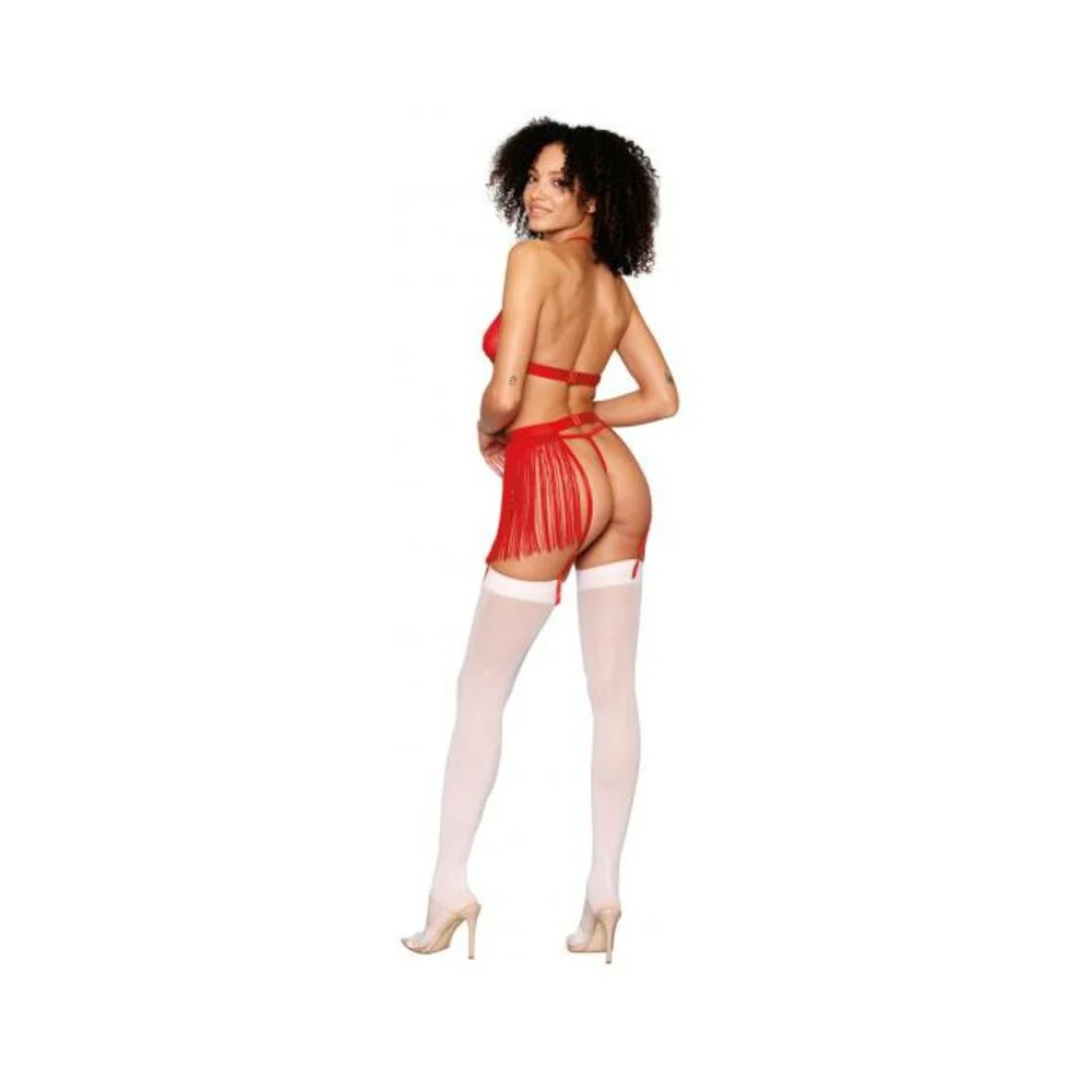 CHAINETTE FRINGE BRALETTE SET RUBY One Size Fits Most