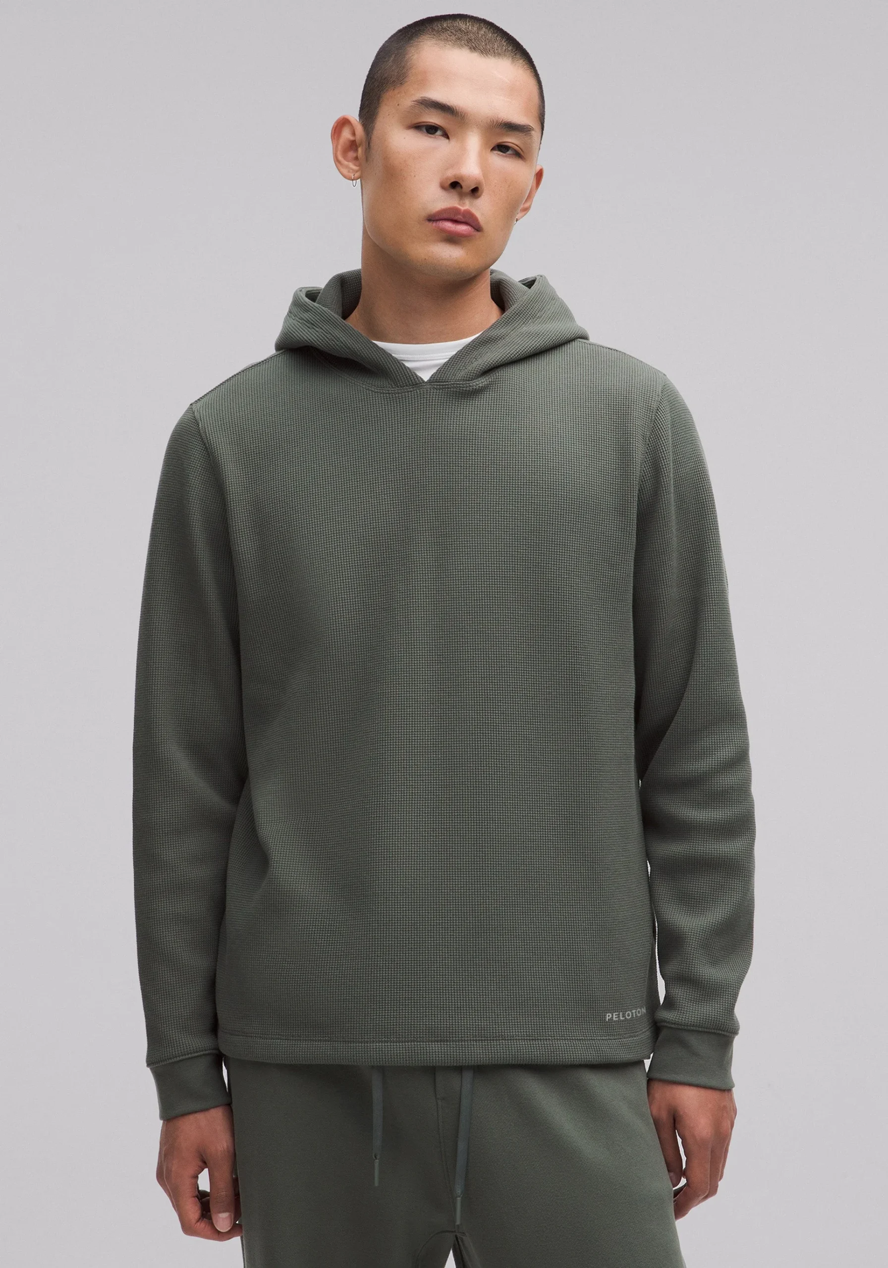 Cotton-Blend Waffle Knit Hoodie