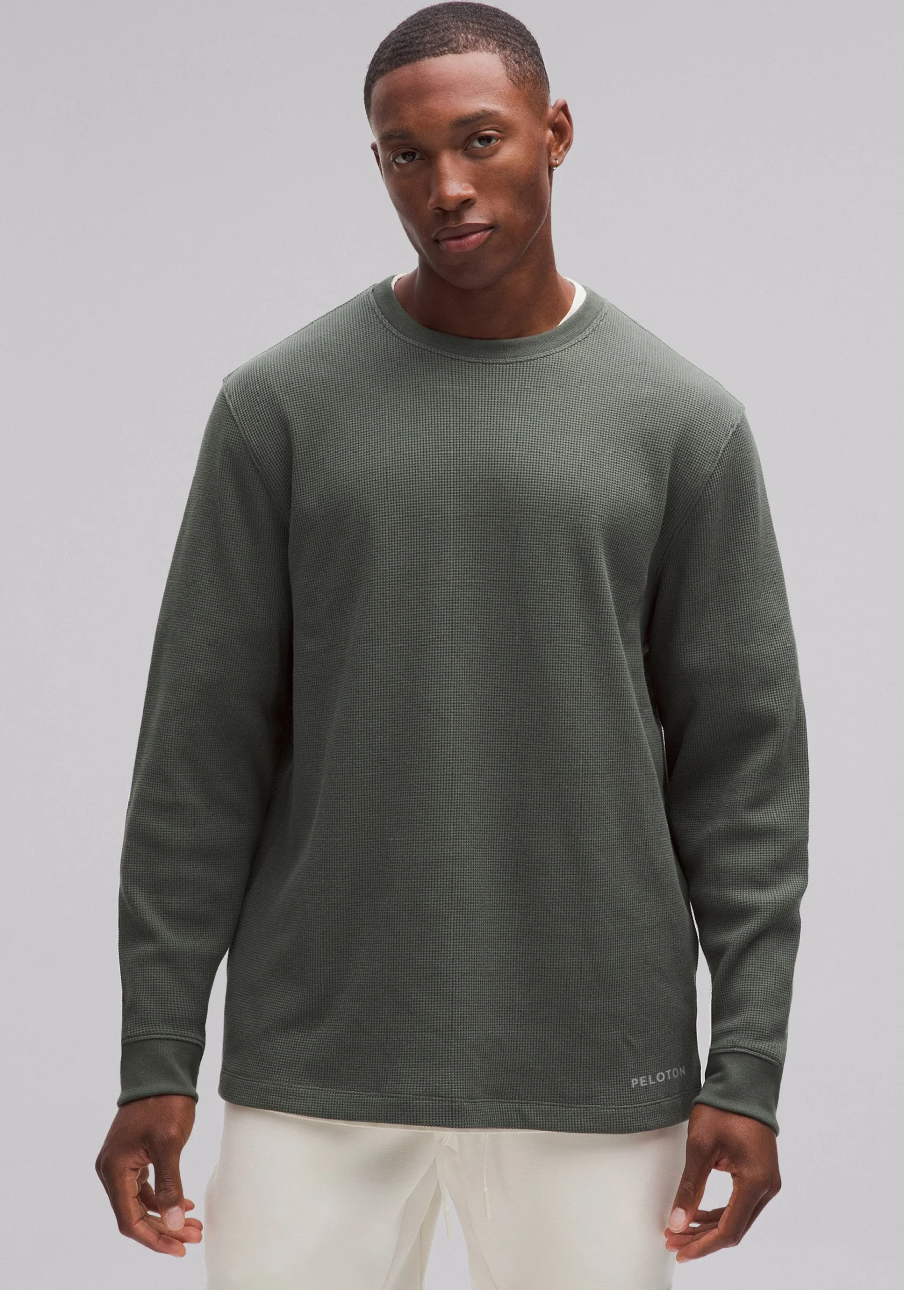 Cotton-Blend Waffle Knit Long-Sleeve Shirt