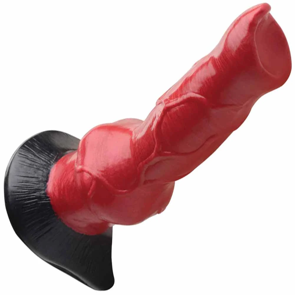 CreatureCocks Hell-Hound Canine Penis Silicone Dildo, 7.5", Red/Black