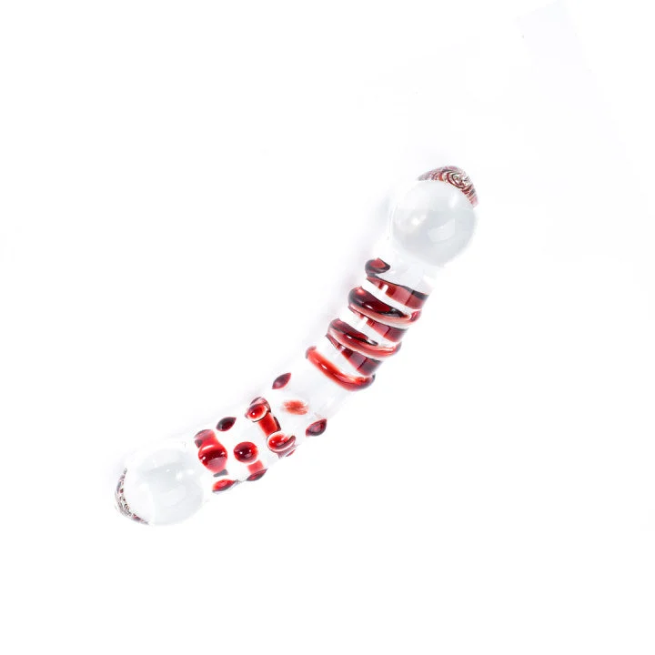Crystal Bliss Ruby Spiral Raised Dot Glass Butt Plugs Dildo 7 Inch