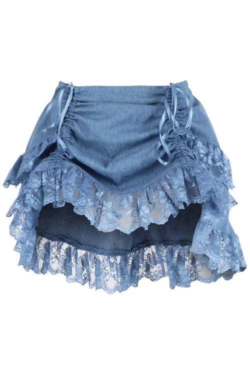 Daisy Corsets Blue Denim Ruched Skirt with Lace