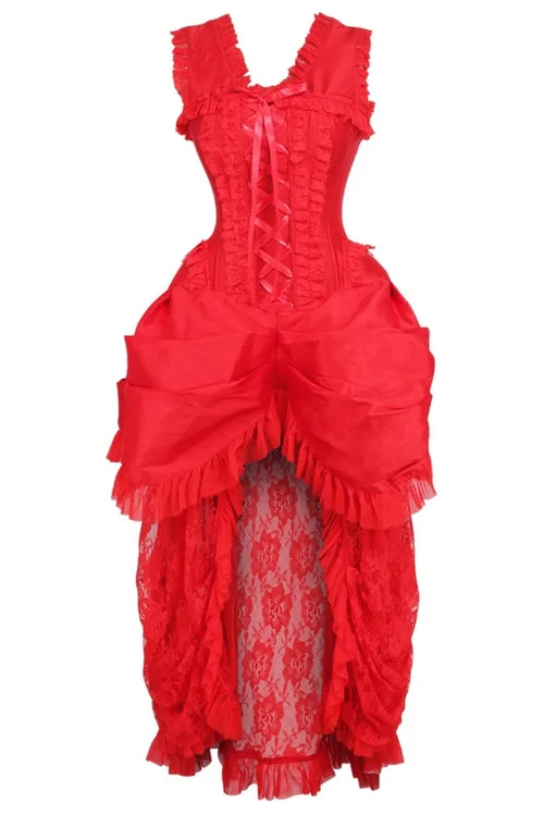 Daisy Corsets Red Lace Victorian Bustle Corset Dress
