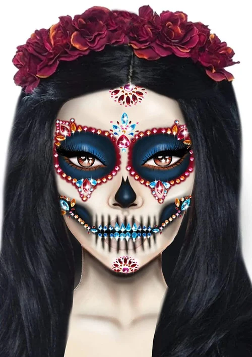 Day of the Dead Skeleton Face Jewel Stickers