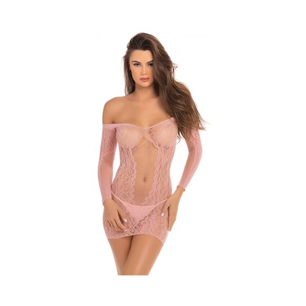 Demure Long Sleeve Mini Dress - Rose
