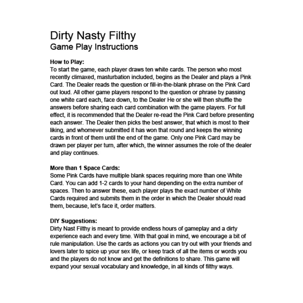 Dirty Nasty Filthy Game