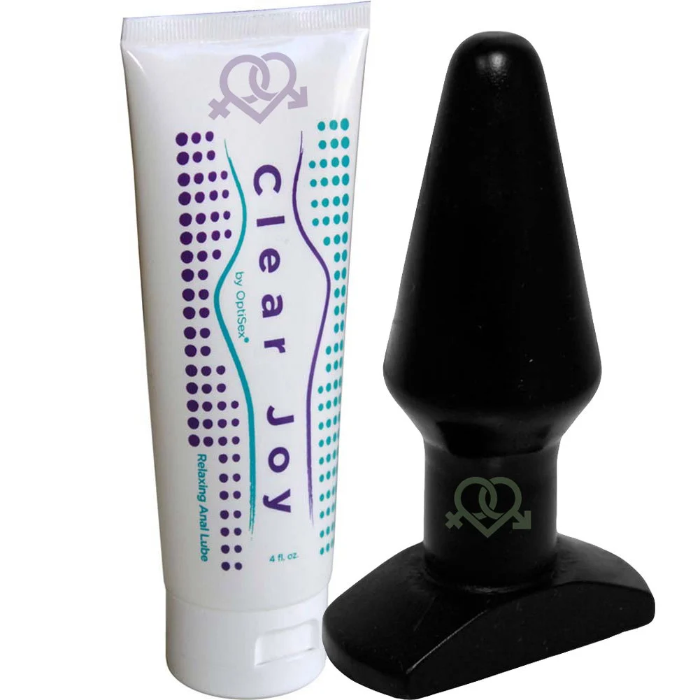 DLC Anal Adventure Butt Plug and Clear Joy Anal Lubricant Combo, 4 fl.oz, Large