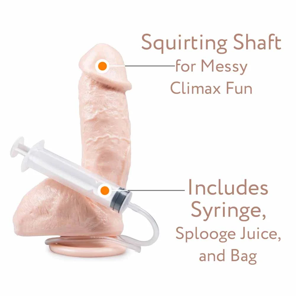 Doc Johnson Squirting Realistic Dildo with Balls, 7", Vanilla Flesh