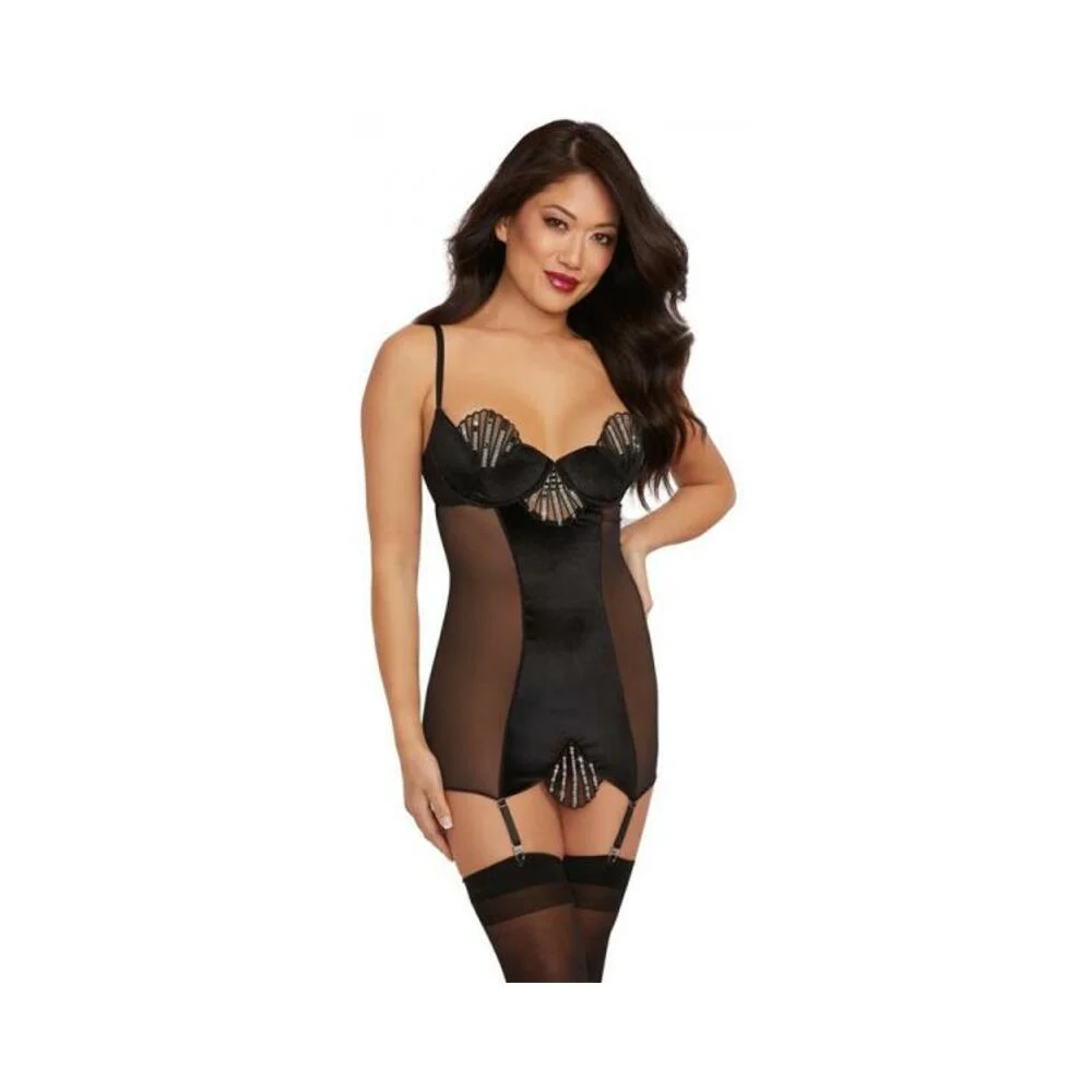 Dream Girl Stretch Velvet Gater Slip Black