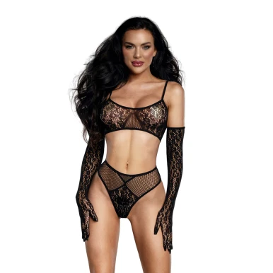 Dreamgirl 3pc Lace Bra & Panty Set w/ Gloves