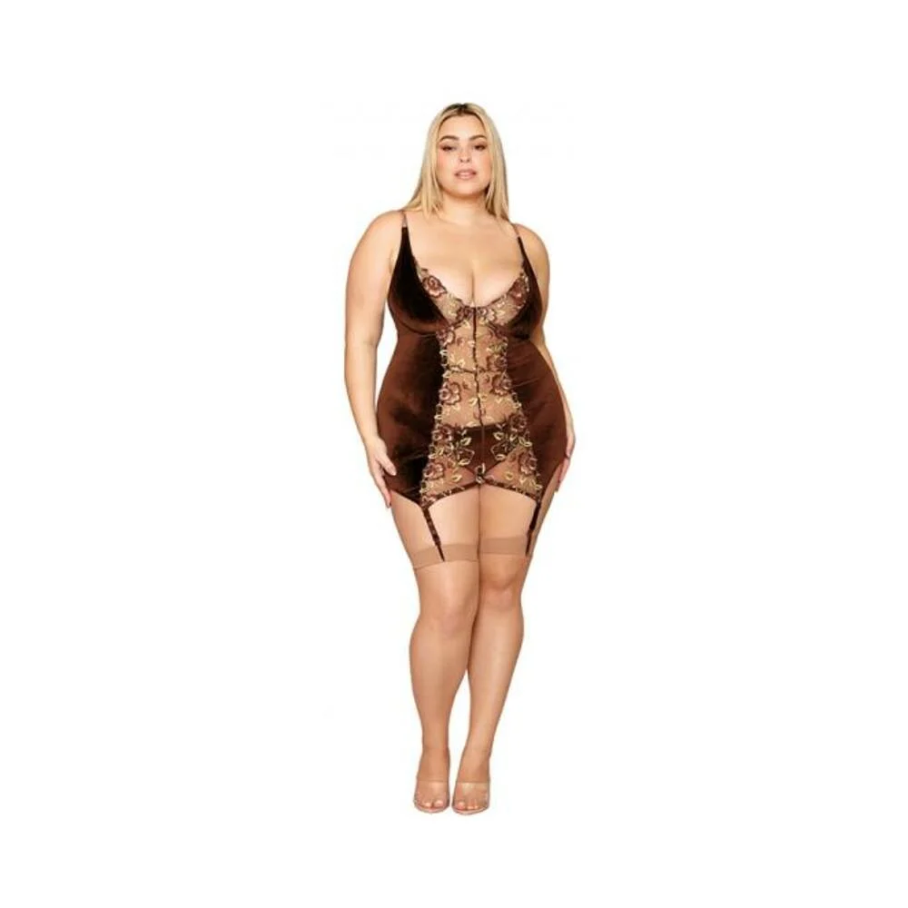 Dreamgirl Garter Slip and G-string Espresso