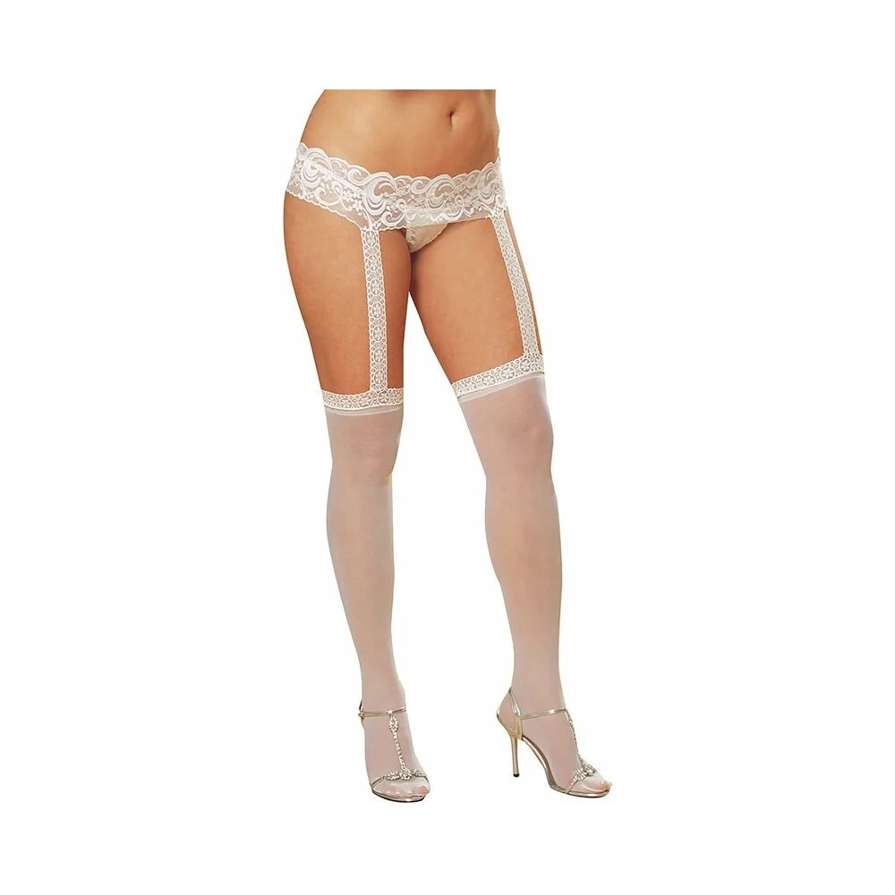 Dreamgirl Stretch Lace Suspender Garter Belt Pantyhose with Attached Sheer Thigh-High Stockings