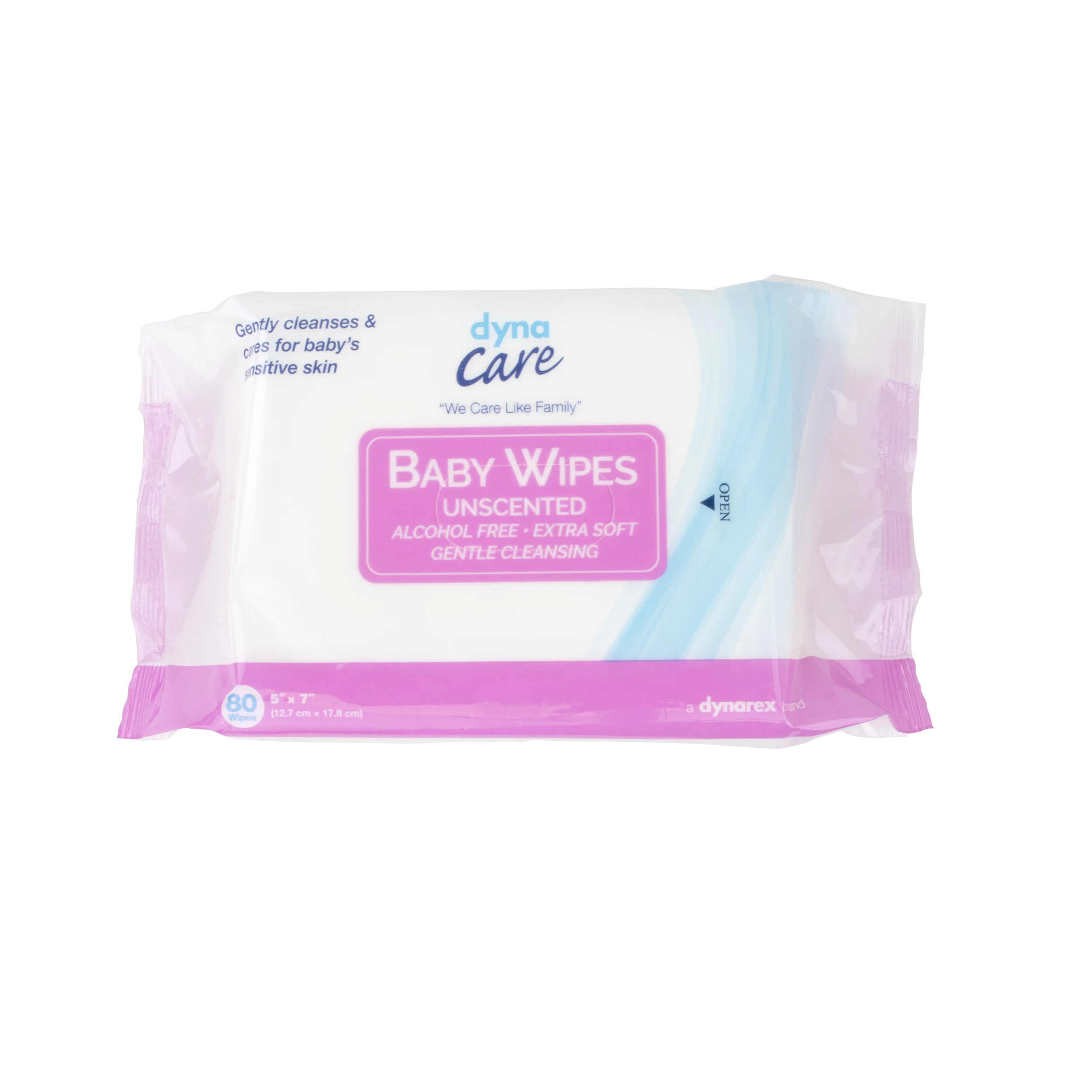 DynaCare Baby Wipes unscented w/ Resealable Label, 5" x 7", 24pks/case (1920 Count)