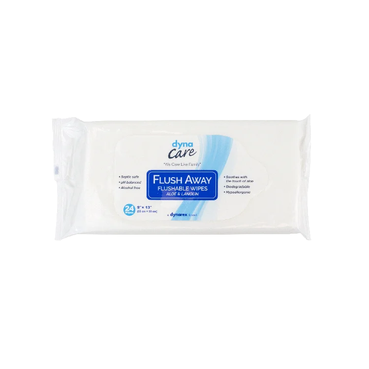 DynaCare Flushable Wipes - Adult, 9" x 13" Soft Pack, 24pks/case (576 Count)