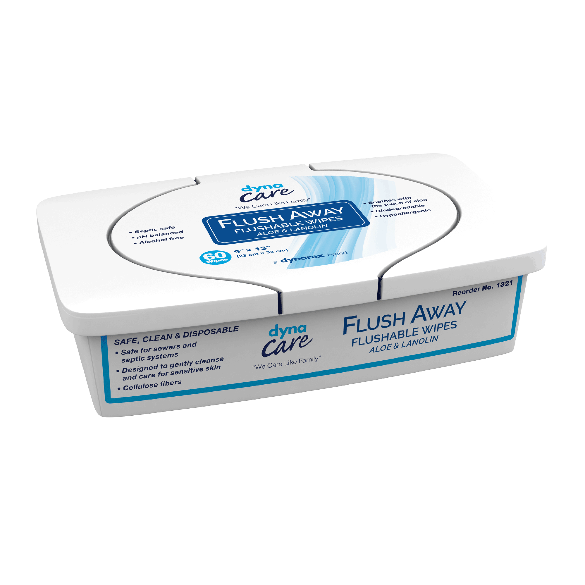 DynaCare Flushable Wipes - Adult, 9" x 13" Tub, 9tubs/case (540 Count)