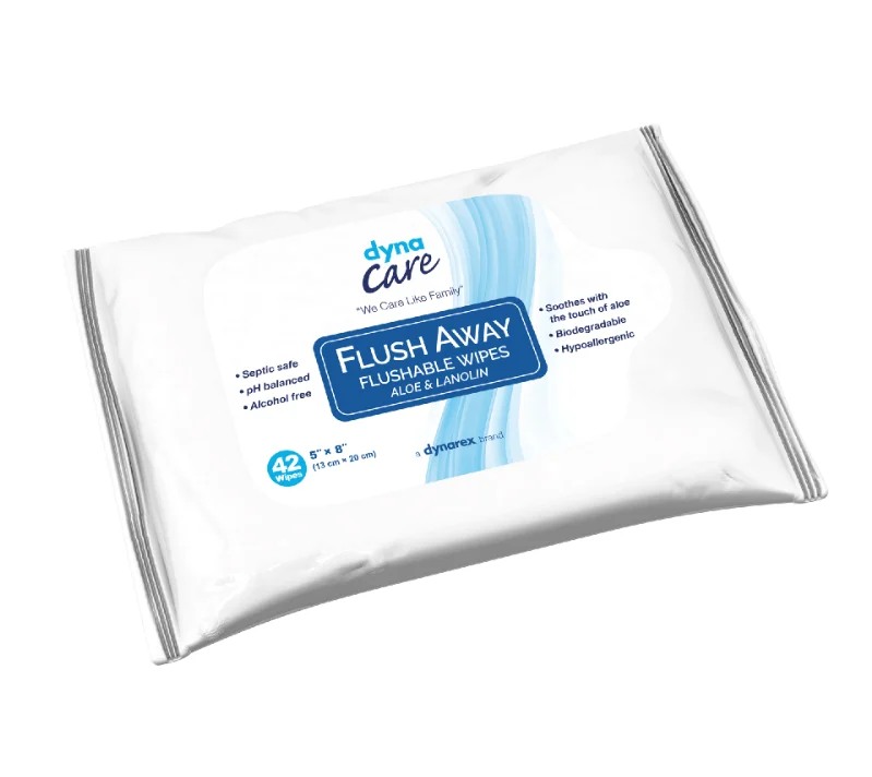 DynaCare Flushable Wipes - Junior, 5" x 8" Soft Pack, 12pks/case (504 Count)