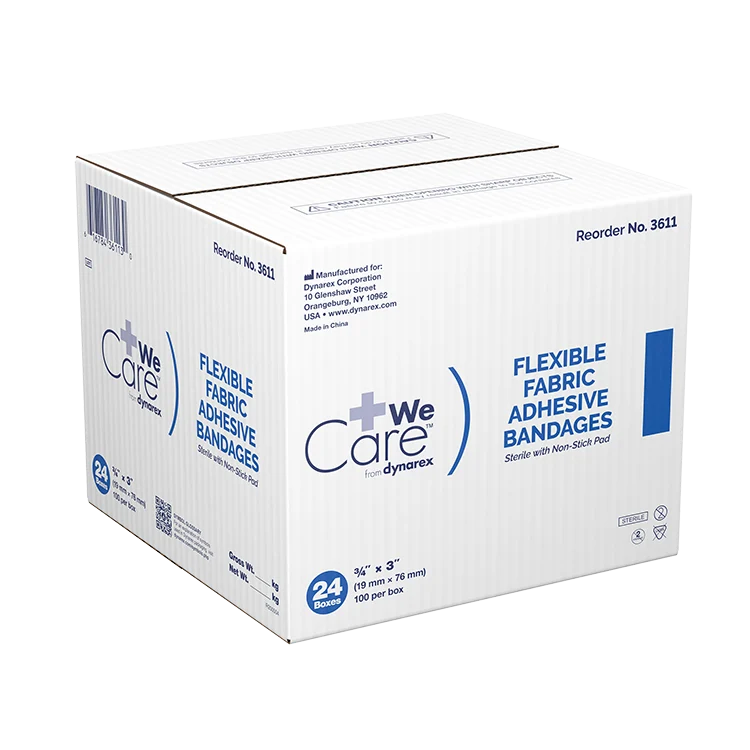 Dynarex Adhesive Flexible Fabric Bandages, Sterile - 100ea/bx, 24bxs/cs (2400 Count)