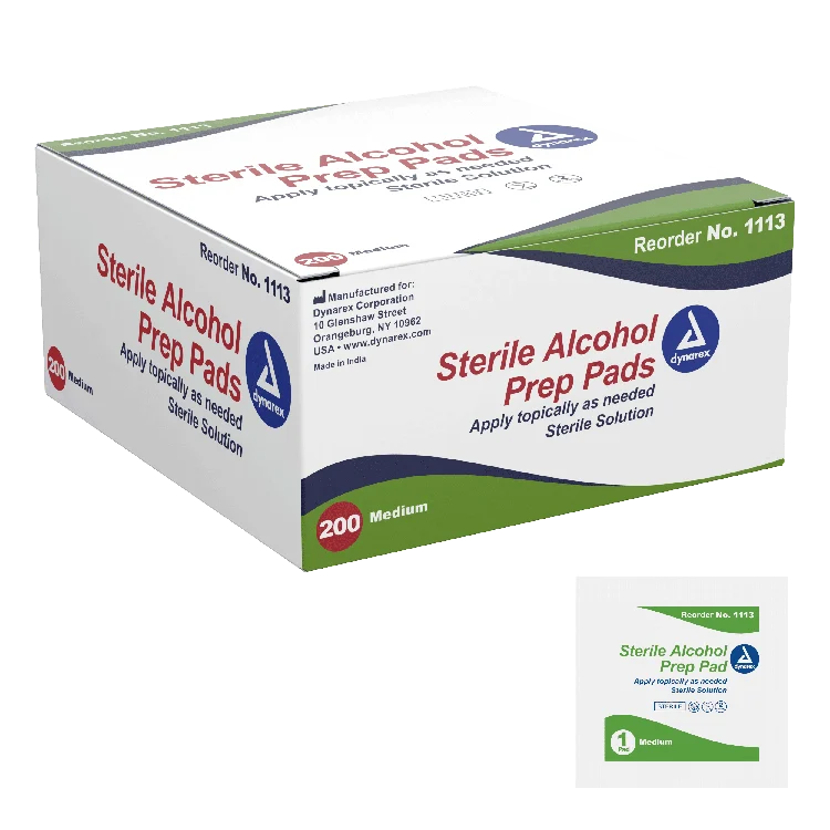 Dynarex Alcohol Prep Pad - Sterile, Medium, 200/bx, 10bxs/case (2000 Count)