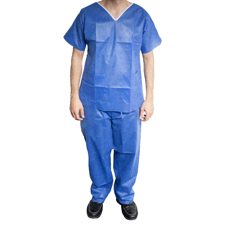 Dynarex Disposable Scrub Shirt, V-Neck - X-Large, Light Blue (30 Count)