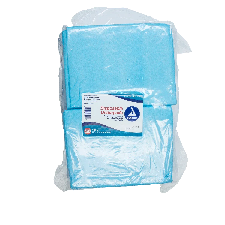 Dynarex Disposable Underpads w/ Polymer, 30" x 30" (105 g), 50ea/bag, 2bags/case (100 Count)