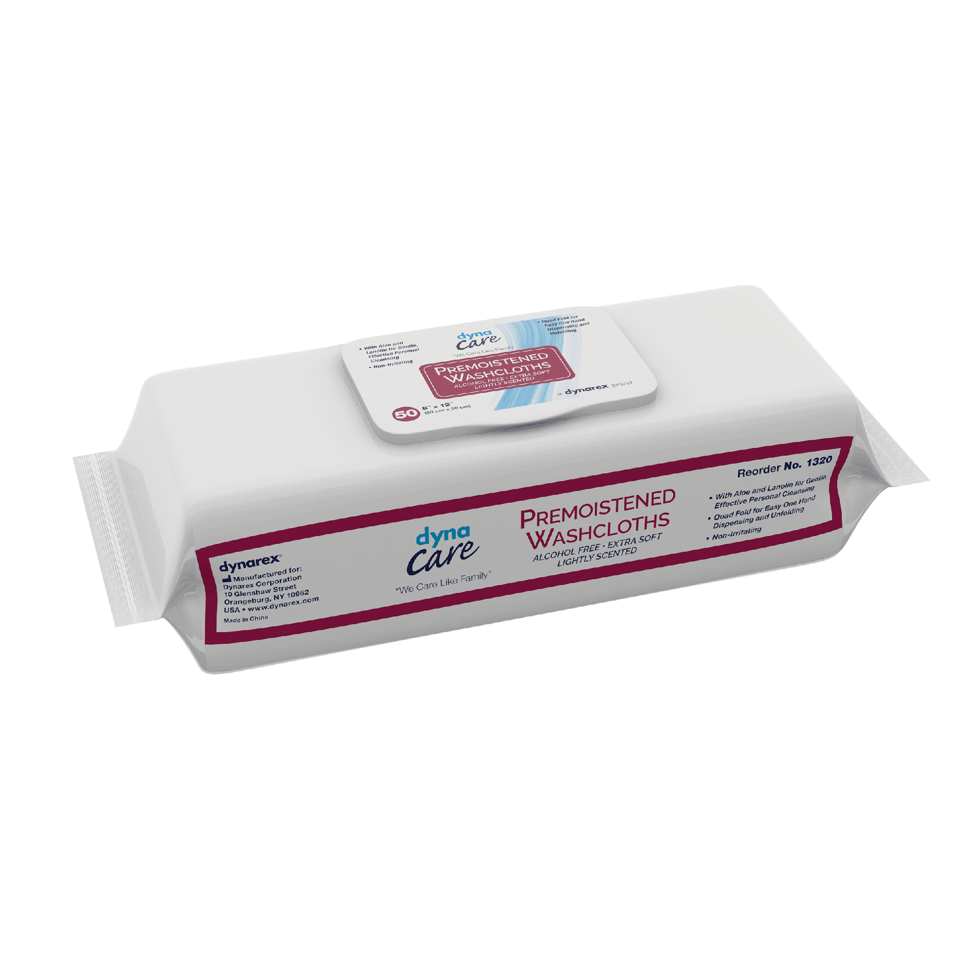 Dynarex DynaCare Premoistened Adult Washcloths, 8" x 12" Soft Pack Refill, 12pks/case (600 Count)