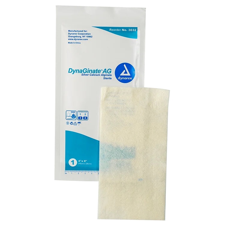Dynarex DynaGinate AG - Silver Calcium Alginate Dressing, 4" x 8", 5ea/bx, 10bxs/cs (50 Count)