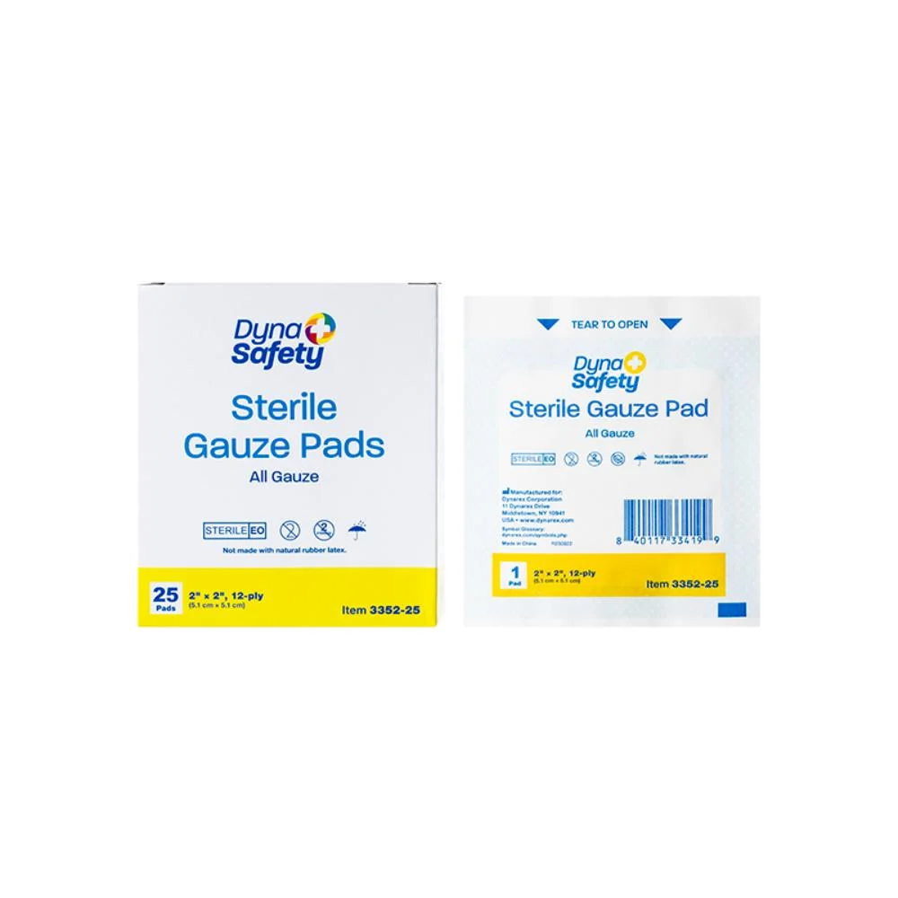 Dynarex Gauze Pad - Sterile 1's, 2" x 2" 12 Ply - 25ea/bx, 28bxs/cs (700 Count)