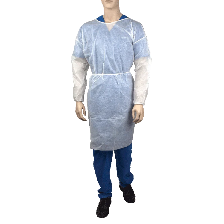 Dynarex Isolation Gown Poly - Coated Barrier, Universal, White - 5ea/bx, 10bxs/case (50 Count)
