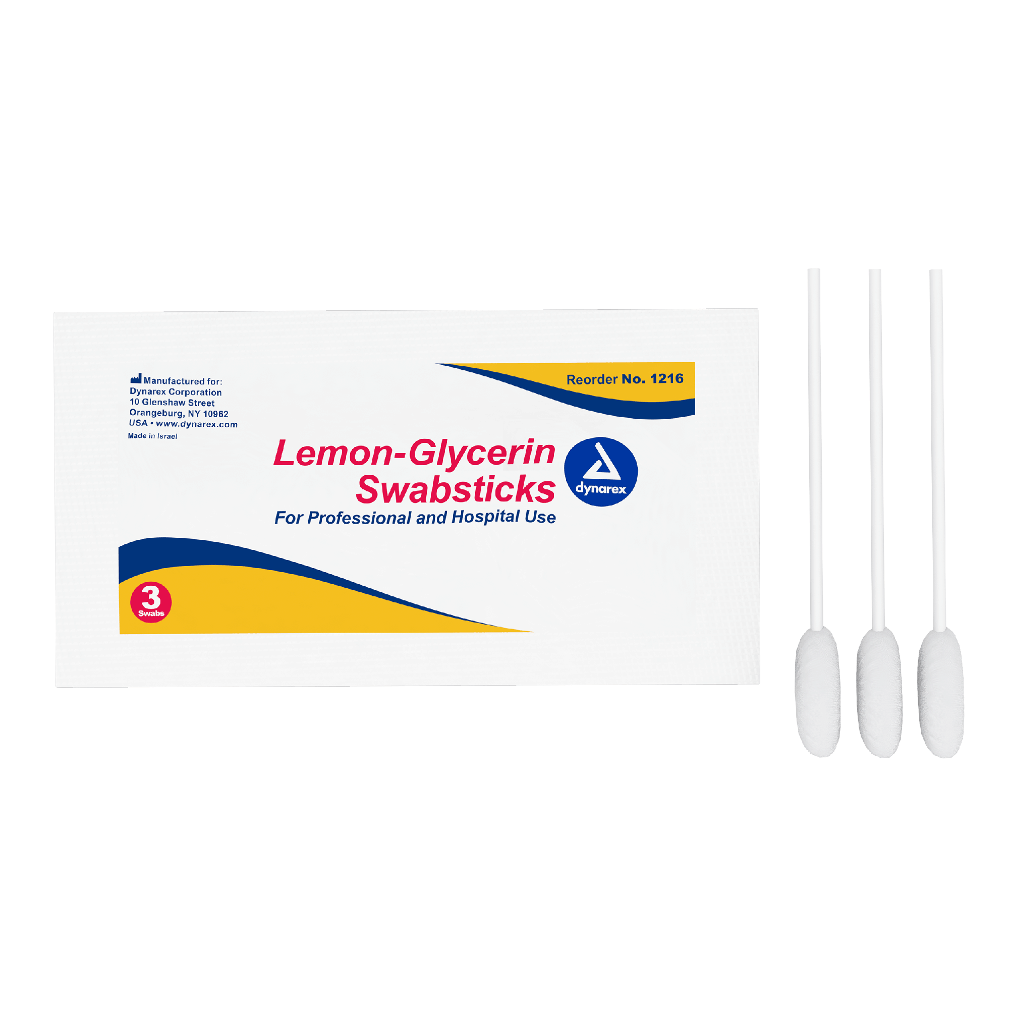 Dynarex Lemon-Glycerin Swabsticks, 3 Swabsticks per Packet, 10bxs/case (250 Count)