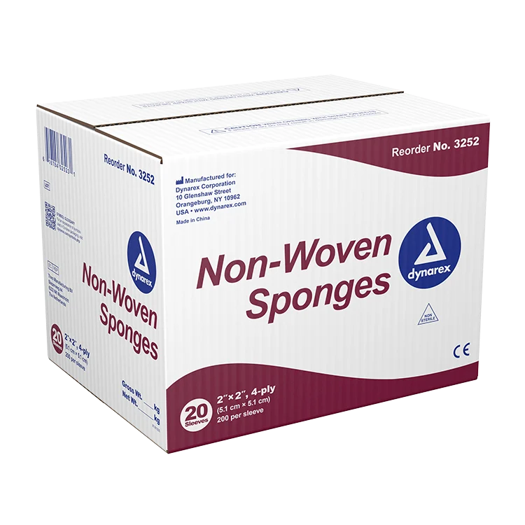 Dynarex Non-Woven Sponge, 2" x 2" 4 Ply200ea/bx, 20bxs/cs (4000 Count)