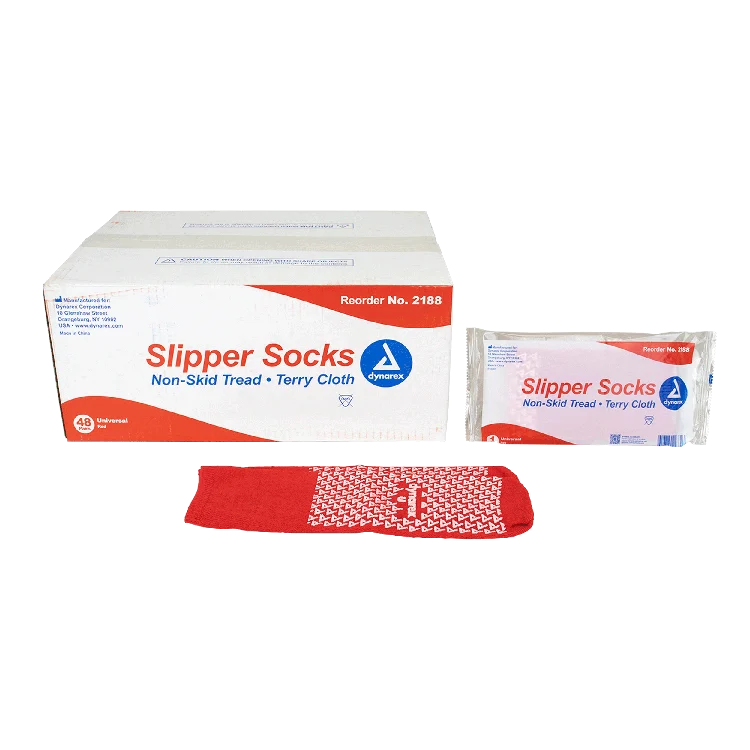 Dynarex One Side Universal Size Slipper Sock, Red, 48pairs/case (48 Count)