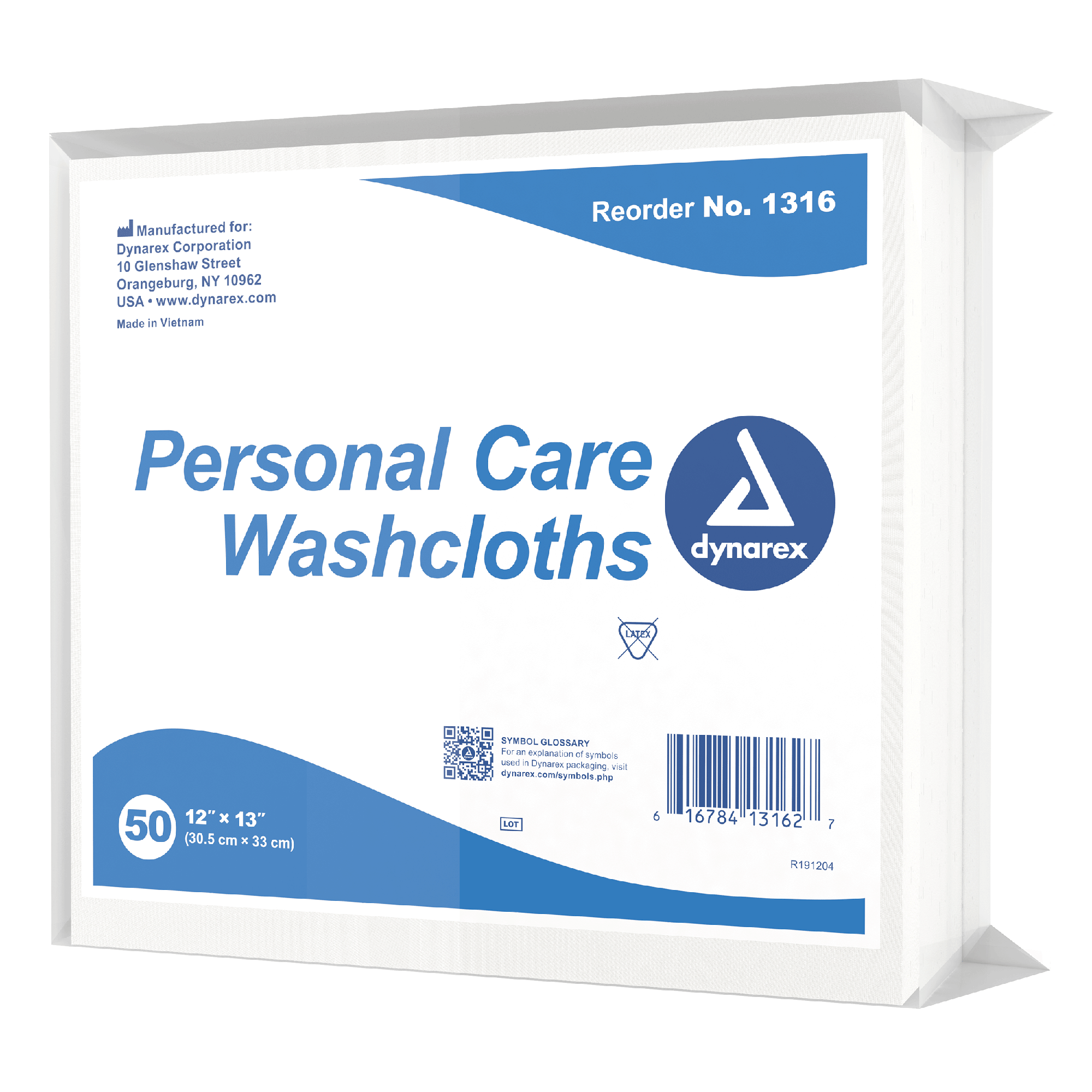 Dynarex Personal Care Washcloth, 12" x 13", 50ea/bx, 16bxs/case (800 Count)