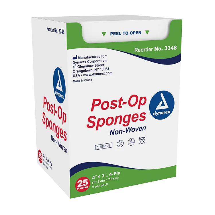 Dynarex Post-op Sponge - Sterile 2's, 4 Ply - 25ea/bx, 24bxs/cs (600 Count)