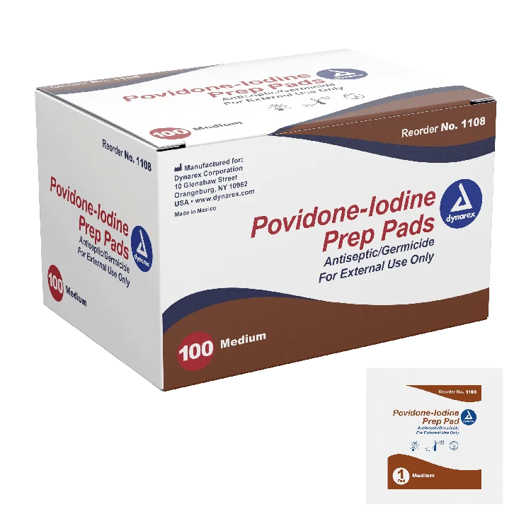 Dynarex Povidone Iodine Prep Pad, Medium, 100/bx, 10bxs/case (1000 Count)