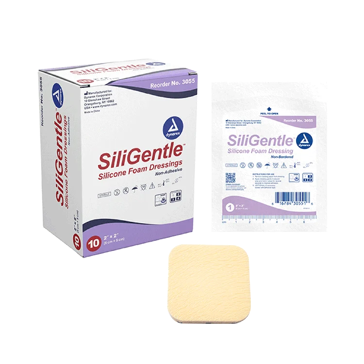 Dynarex SiliGentle - Non-Adhesive Silicone Foam Dressing, 10ea/bx, 12bxs/cs (120 Count)