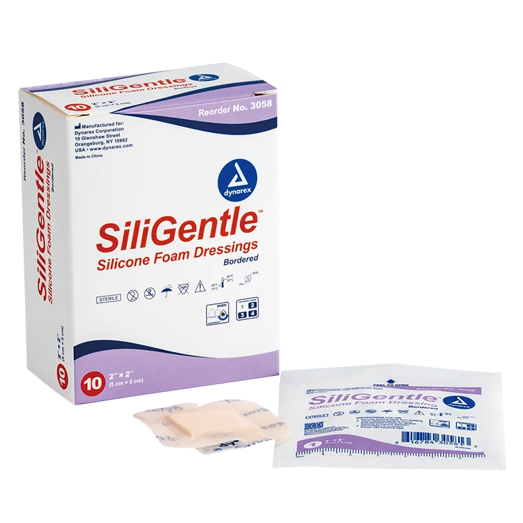 Dynarex SiliGentle - Silicone Bordered Foam Dressing, 10ea/bx, 12bxs/cs (120 Count)