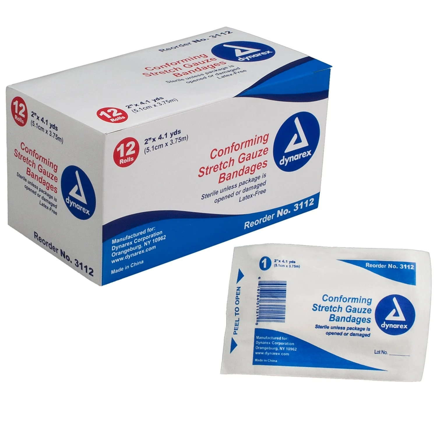 Dynarex Stretch Gauze Bandage Roll - Sterile,12ea/bx, 8bxs/cs (96 Count)