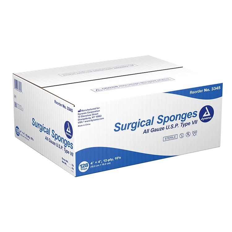 Dynarex Surgical Gauze Sponge - Sterile 10's, 4" x 4" 12 Ply, 10ea/bx, 128bxs/cs (1280 Count)