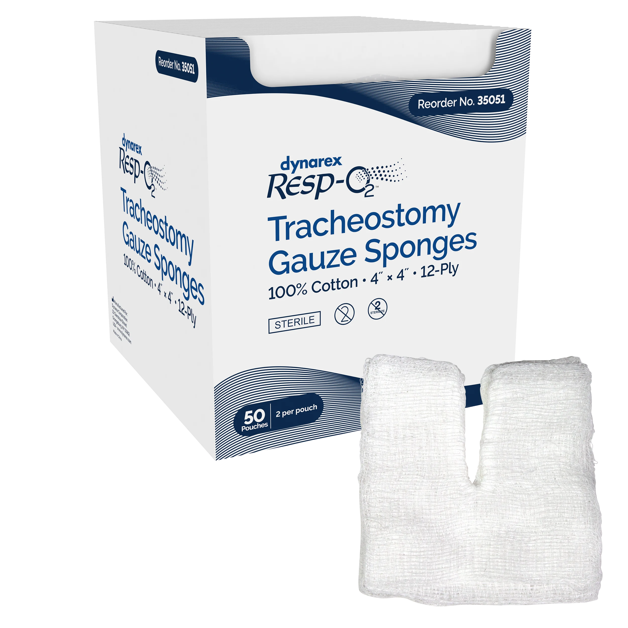 Dynarex Tracheostomy Sterile Drain Sponges - Gauze Sponges, 100% Cotton 4"x4" 2's, 12-Ply (600 Count)