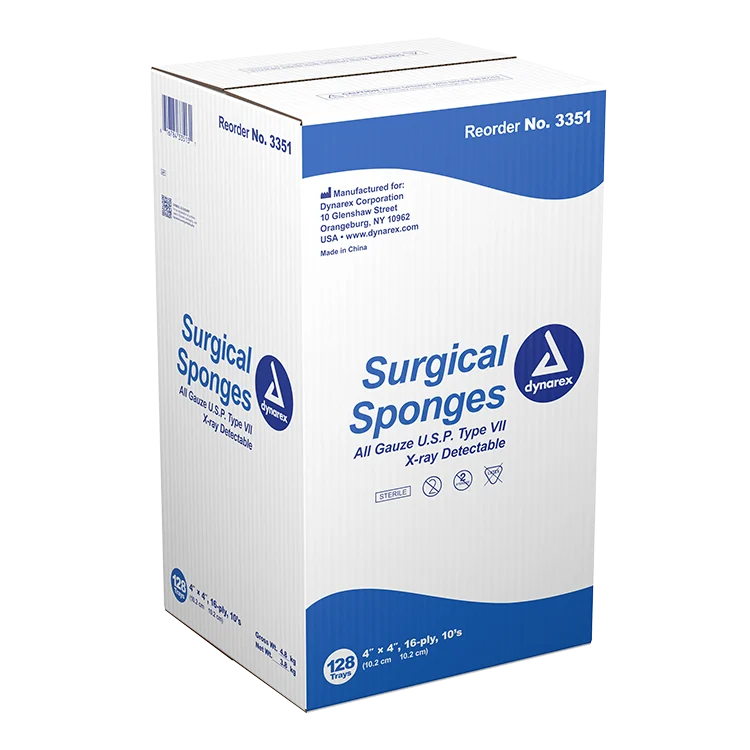 Dynarex X-Ray Detectable Surgical Gauze Sponge - Sterile, 4" x 4", 10ea/bx, 128bxs/cs (1280 Count)