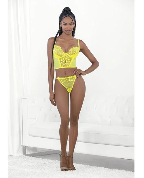 Escante Neon Lime Lace Corset Top and Panty Set