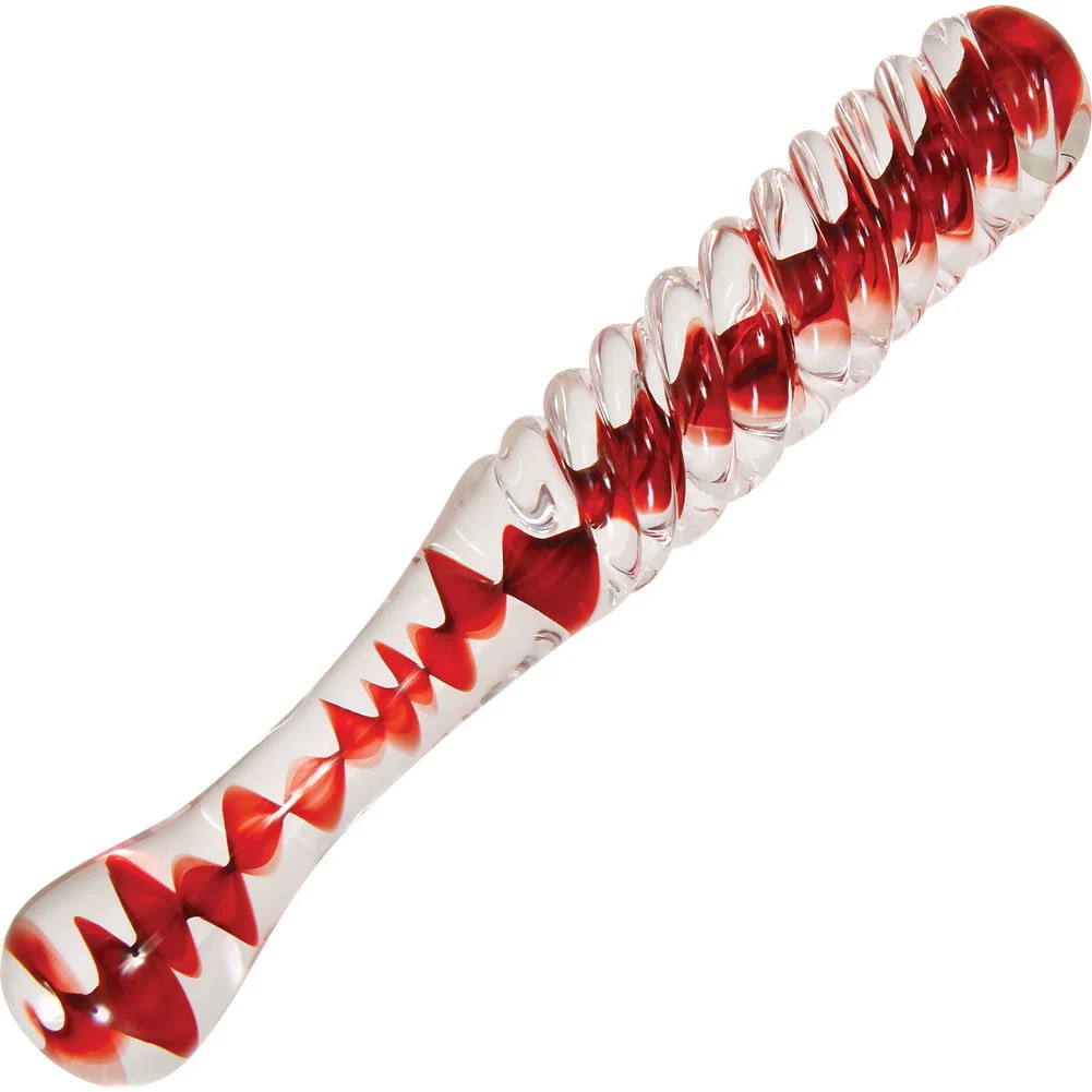 Eves Sweetheart Swirl Glass Dildo, 8.75", Red