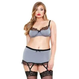 Eyelash Lace Trim Bra Matching Garter Skirt G-String Curve P168