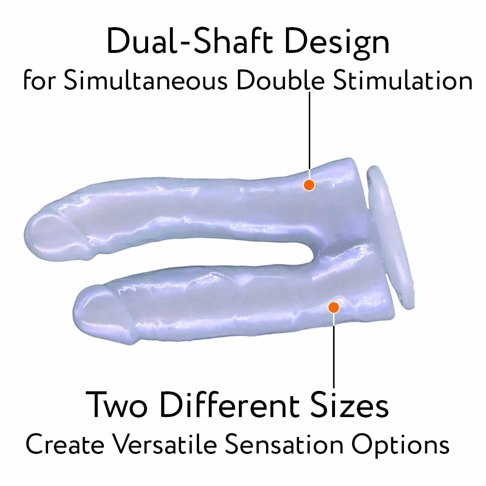 Fantasia Double Trouble Dual Shaft Dildo with Suction Base, 7", Azure