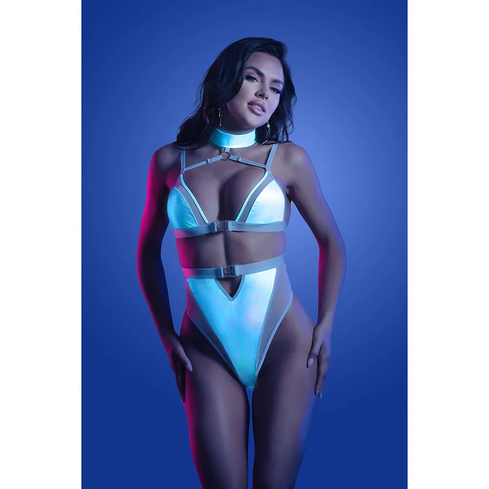 Fantasy Lingerie Glow Prismatic Iridescent Glow-in-the-Dark Cut-Out Harness Bodysuit