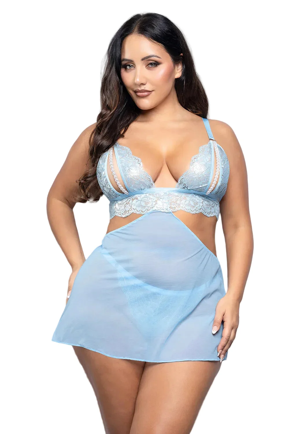 Fantasy Lingerie Opulence Split Pearl Cup Bralette, Detachable Skirt & Adjustable Pearl G-String