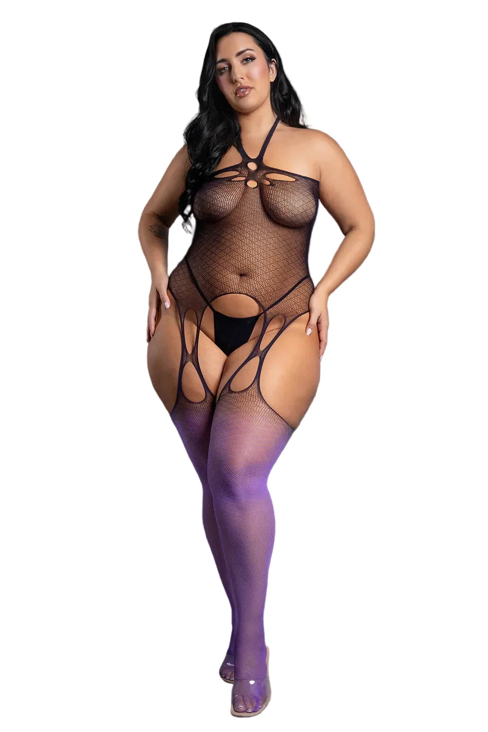 Fantasy Lingerie Sheer No Comparison Halter Bodystocking & G-String